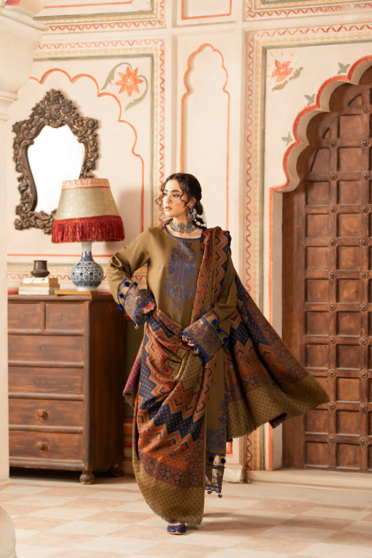 CELTS Premium Embroidered Dhanak Unstitched 3Pc Suit D-08