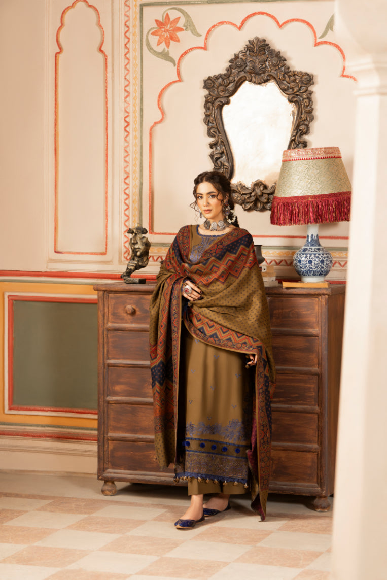 CELTS Premium Embroidered Dhanak Unstitched 3Pc Suit D-08