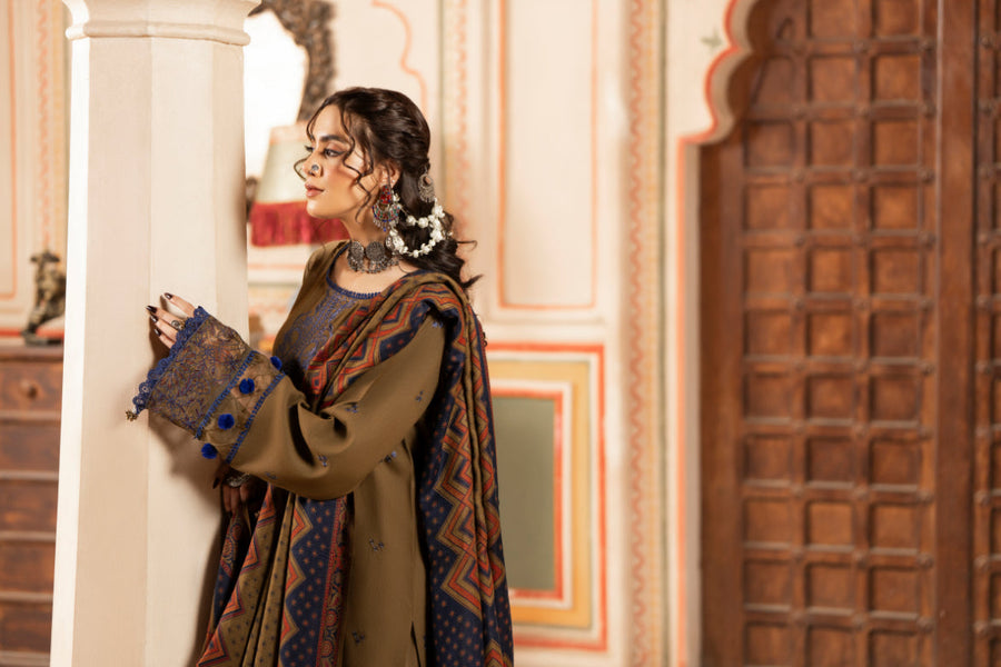 CELTS Premium Embroidered Dhanak Unstitched 3Pc Suit D-08