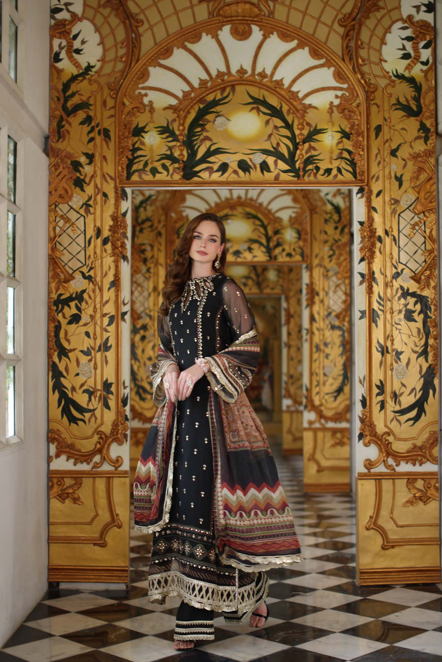 Noor by Saadia Asad Embroidered Cotton Net Unstitched 3Pc Suit D-01 Black
