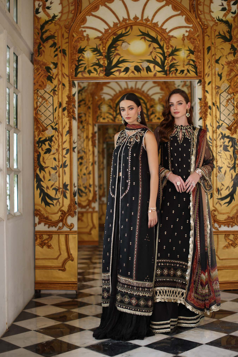 Noor by Saadia Asad Embroidered Cotton Net Unstitched 3Pc Suit D-01 Black