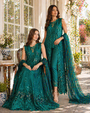Noor by Saadia Asad Luxe Chikankari Unstitched Lawn 3Pc Suit D-01 Malachite Green
