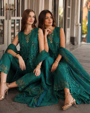 Noor by Saadia Asad Luxe Chikankari Unstitched Lawn 3Pc Suit D-01 Malachite Green