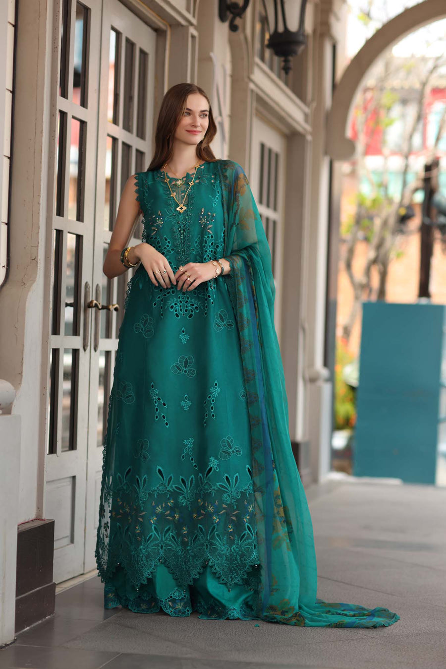 Noor by Saadia Asad Luxe Chikankari Unstitched Lawn 3Pc Suit D-01 Malachite Green