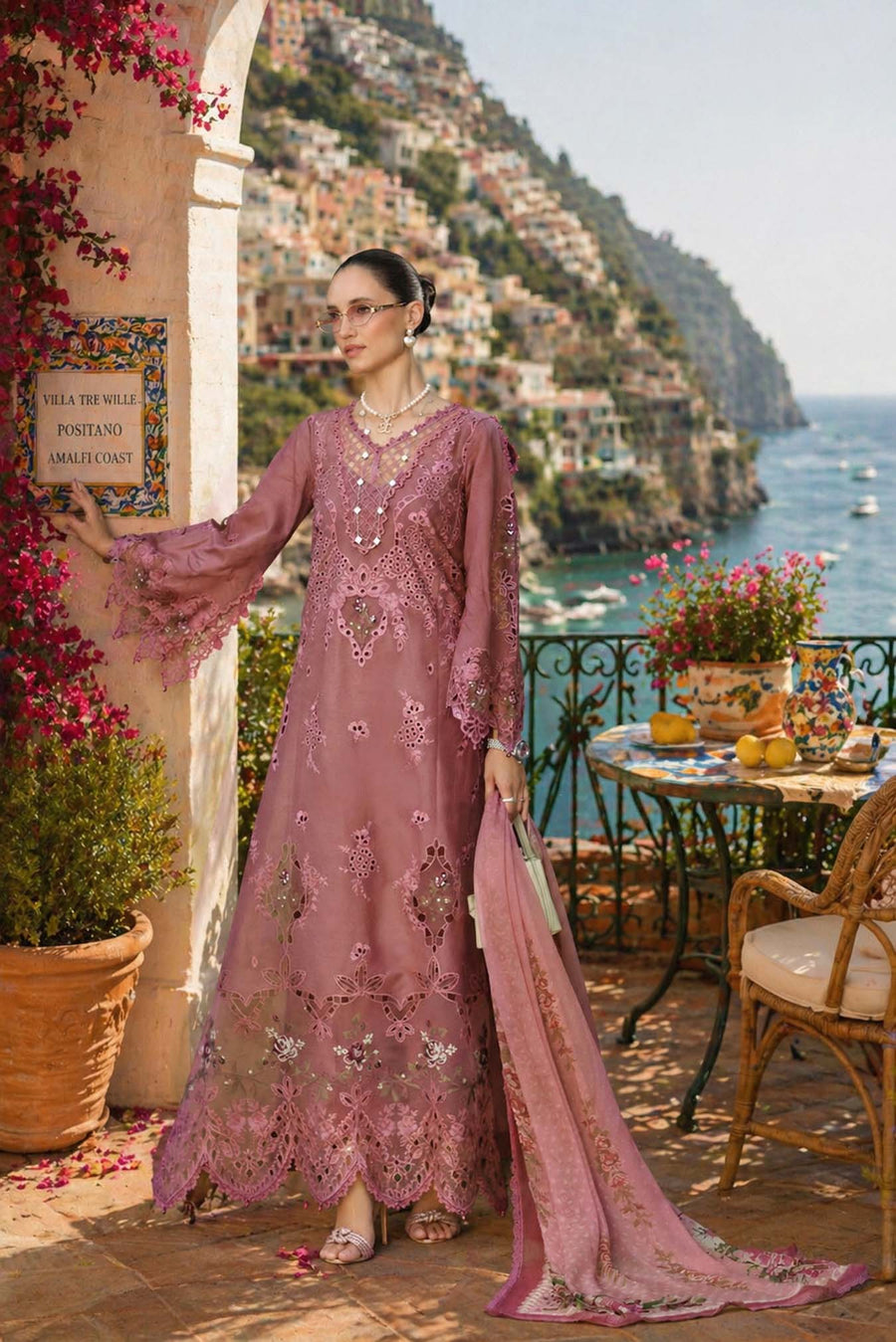 Noor by Saadia Asad Luxury Eid Schiffli Laserkari Unstitched Suit D1 -Rosé Allure