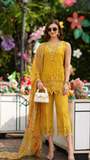 Noor by Saadia Asad Luxe Chikankari Unstitched Lawn 3Pc Suit D-10 Amber Yellow