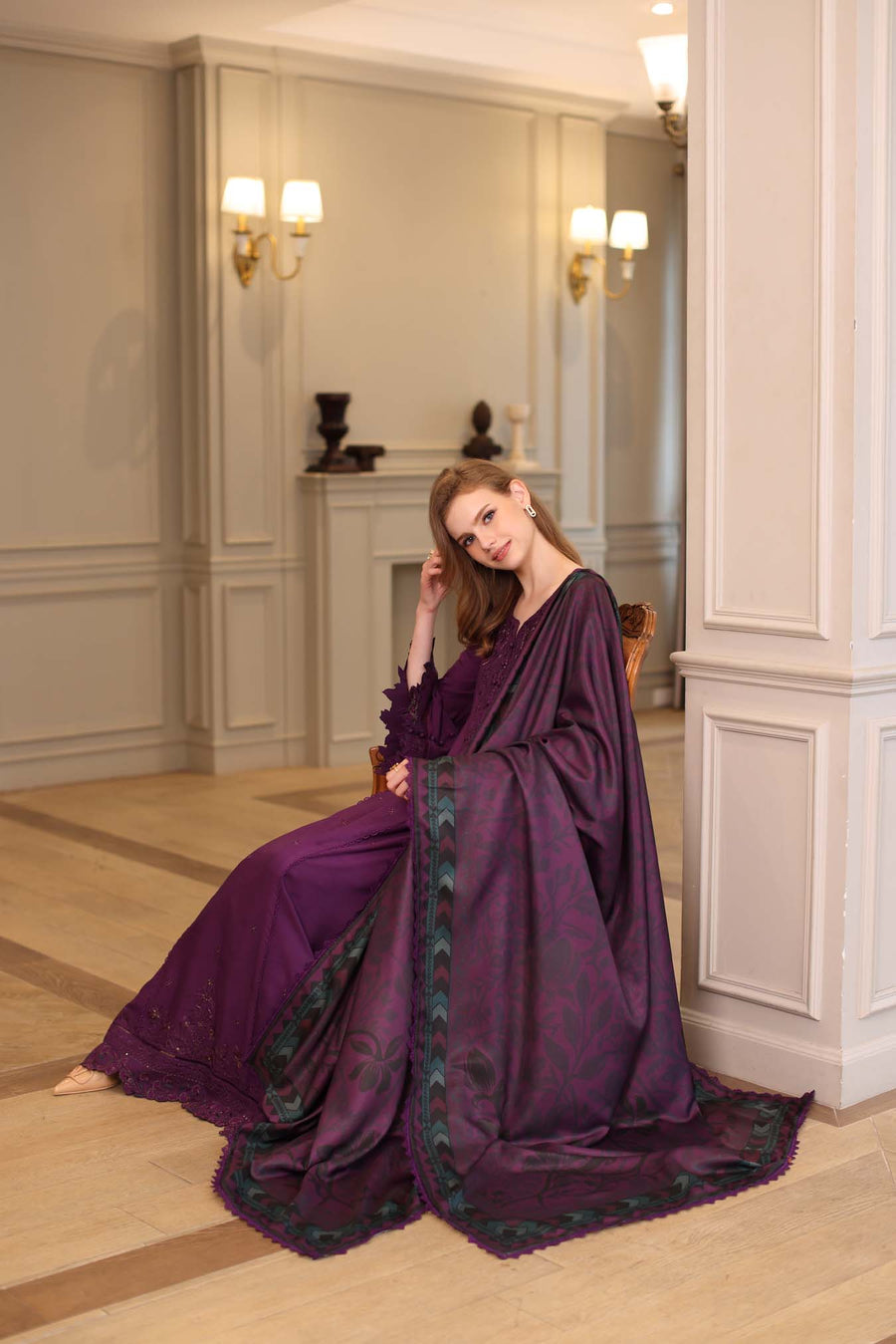 Noor by Saadia Asad Embroidered Linen Unstitched 3Pc Suit D-10B