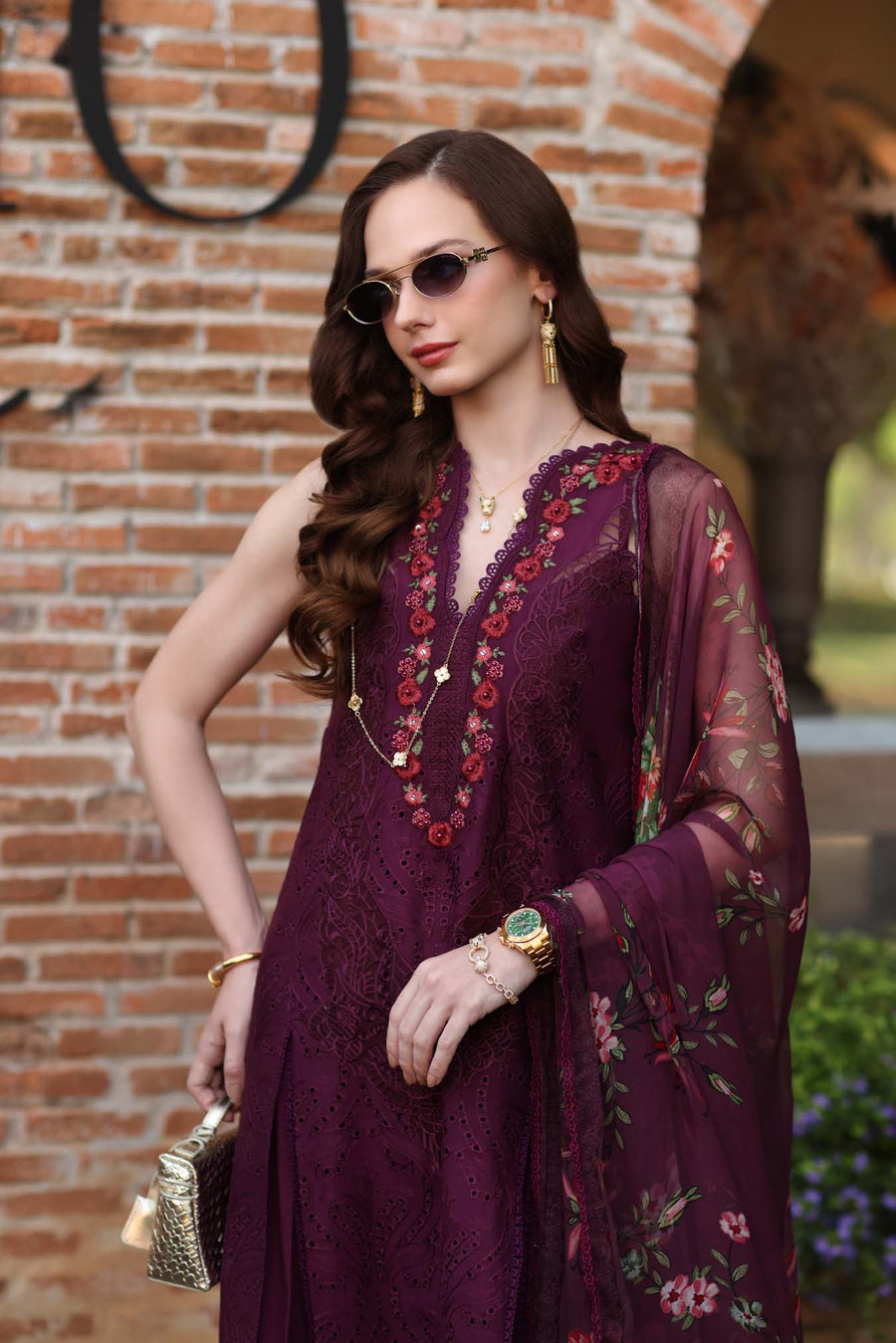 Noor by Saadia Asad Luxury Eid Schiffli Laserkari Unstitched Suit D10 -Plum Royal