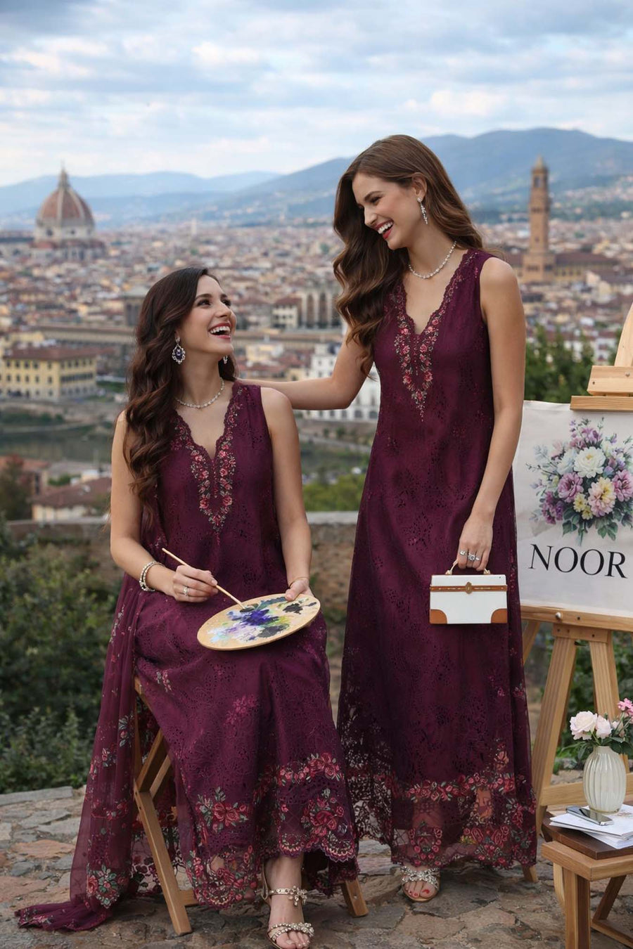Noor by Saadia Asad Luxury Eid Schiffli Laserkari Unstitched Suit D10 -Plum Royal