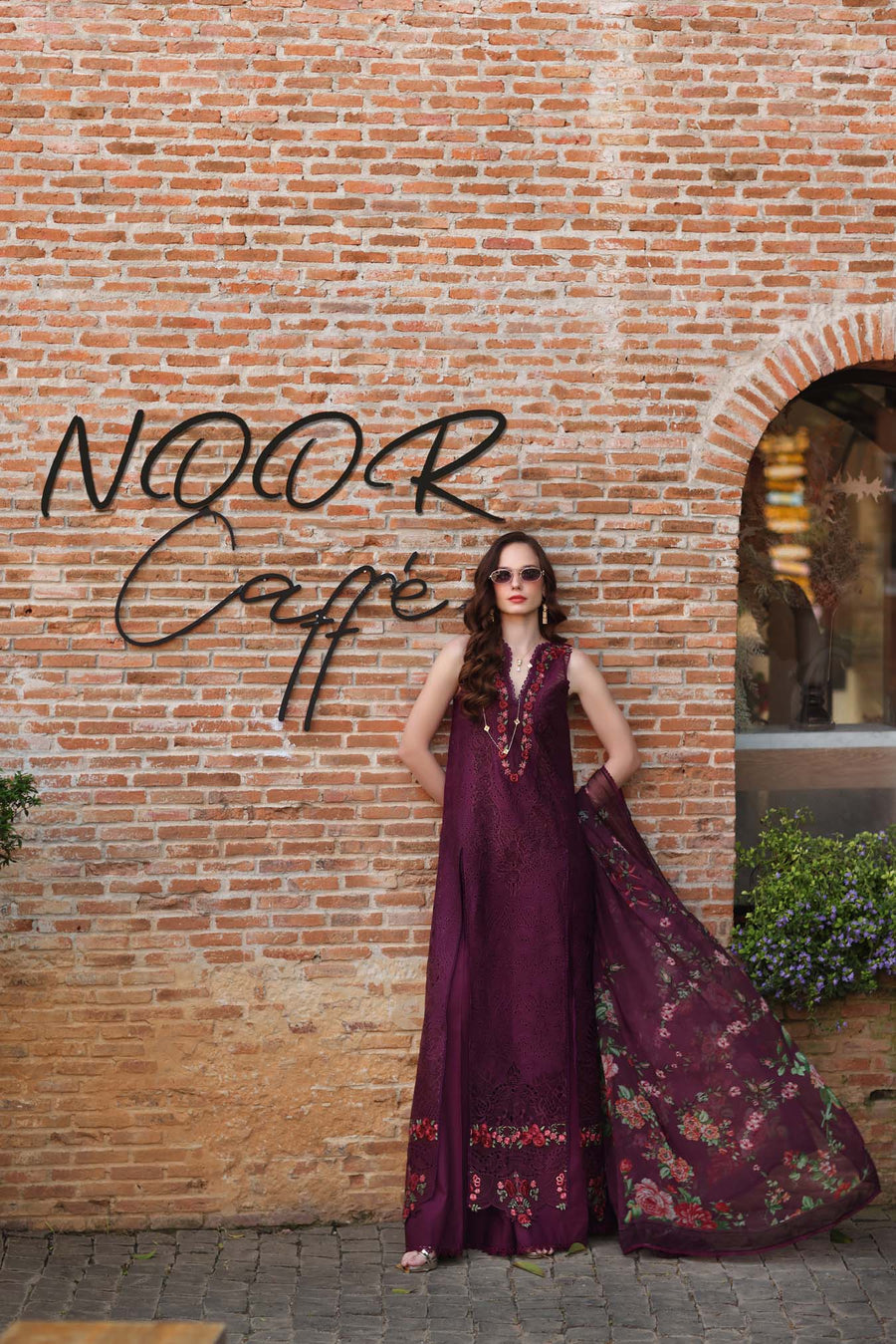 Noor by Saadia Asad Luxury Eid Schiffli Laserkari Unstitched Suit D10 -Plum Royal