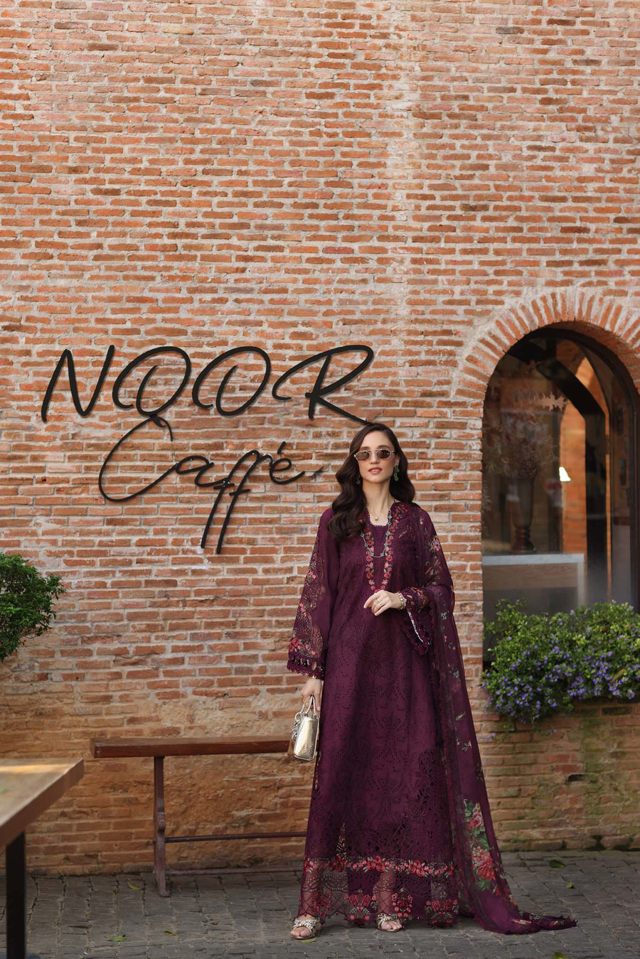 Noor by Saadia Asad Luxury Eid Schiffli Laserkari Unstitched Suit D10 -Plum Royal
