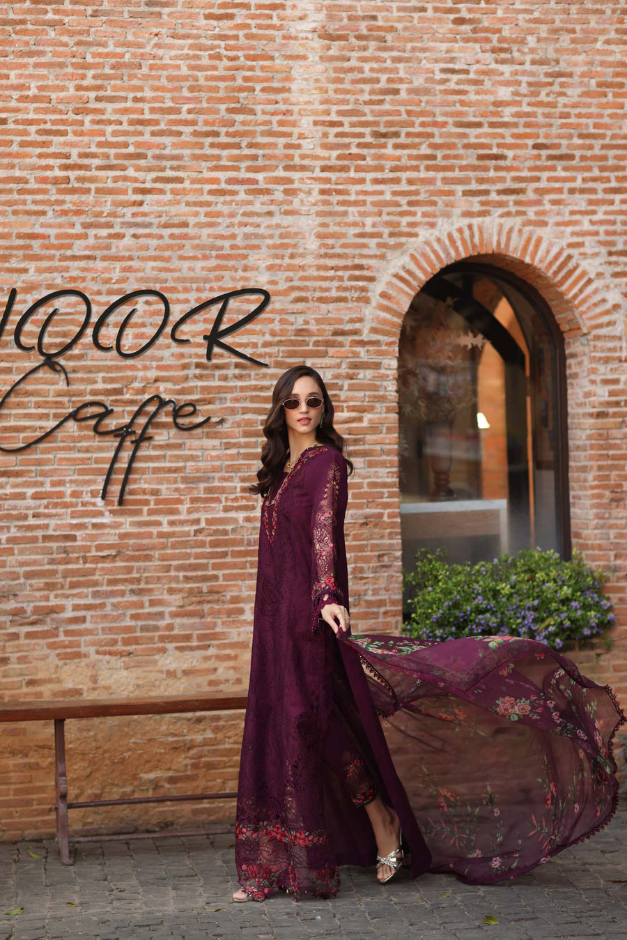 Noor by Saadia Asad Luxury Eid Schiffli Laserkari Unstitched Suit D10 -Plum Royal