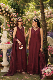 Noor by Saadia Asad Eid Luxe Printkhaas Unstitched 3Pc Suit D-10 Burgundy