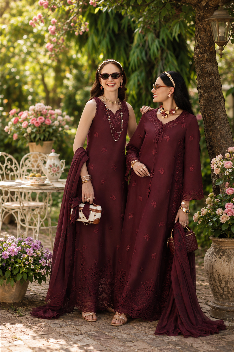Noor by Saadia Asad Eid Luxe Printkhaas Unstitched 3Pc Suit D-10 Burgundy
