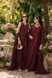 Noor by Saadia Asad Eid Luxe Printkhaas Unstitched 3Pc Suit D-10 Burgundy