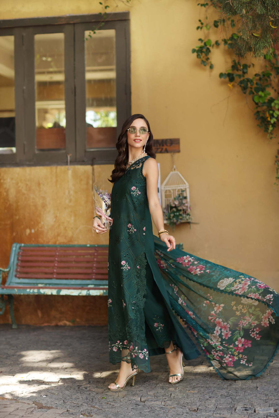 Noor by Saadia Asad Luxury Eid Schiffli Laserkari Unstitched Suit D11 - Emerald Jewel