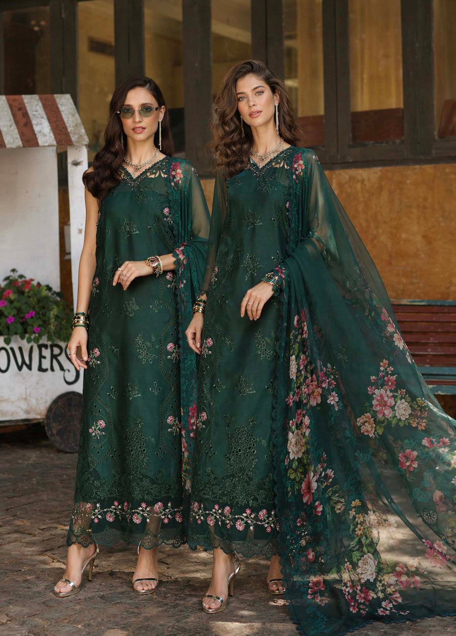 Noor by Saadia Asad Luxury Eid Schiffli Laserkari Unstitched Suit D11 - Emerald Jewel