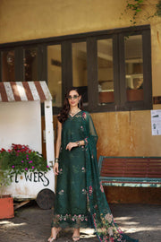 Noor by Saadia Asad Luxury Eid Schiffli Laserkari Unstitched Suit D11 - Emerald Jewel