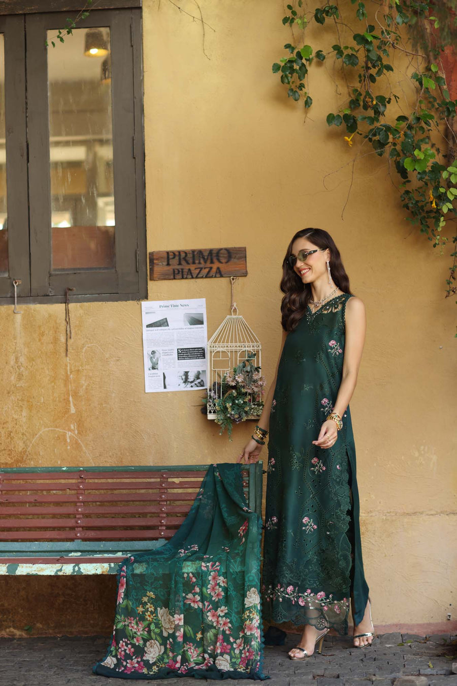 Noor by Saadia Asad Luxury Eid Schiffli Laserkari Unstitched Suit D11 - Emerald Jewel