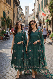 Noor by Saadia Asad Luxury Eid Schiffli Laserkari Unstitched Suit D11 - Emerald Jewel