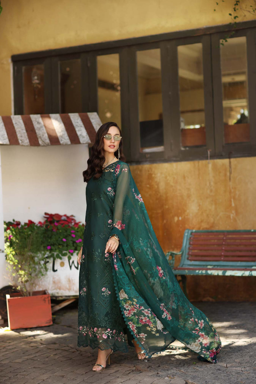 Noor by Saadia Asad Luxury Eid Schiffli Laserkari Unstitched Suit D11 - Emerald Jewel