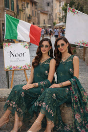 Noor by Saadia Asad Luxury Eid Schiffli Laserkari Unstitched Suit D11 - Emerald Jewel