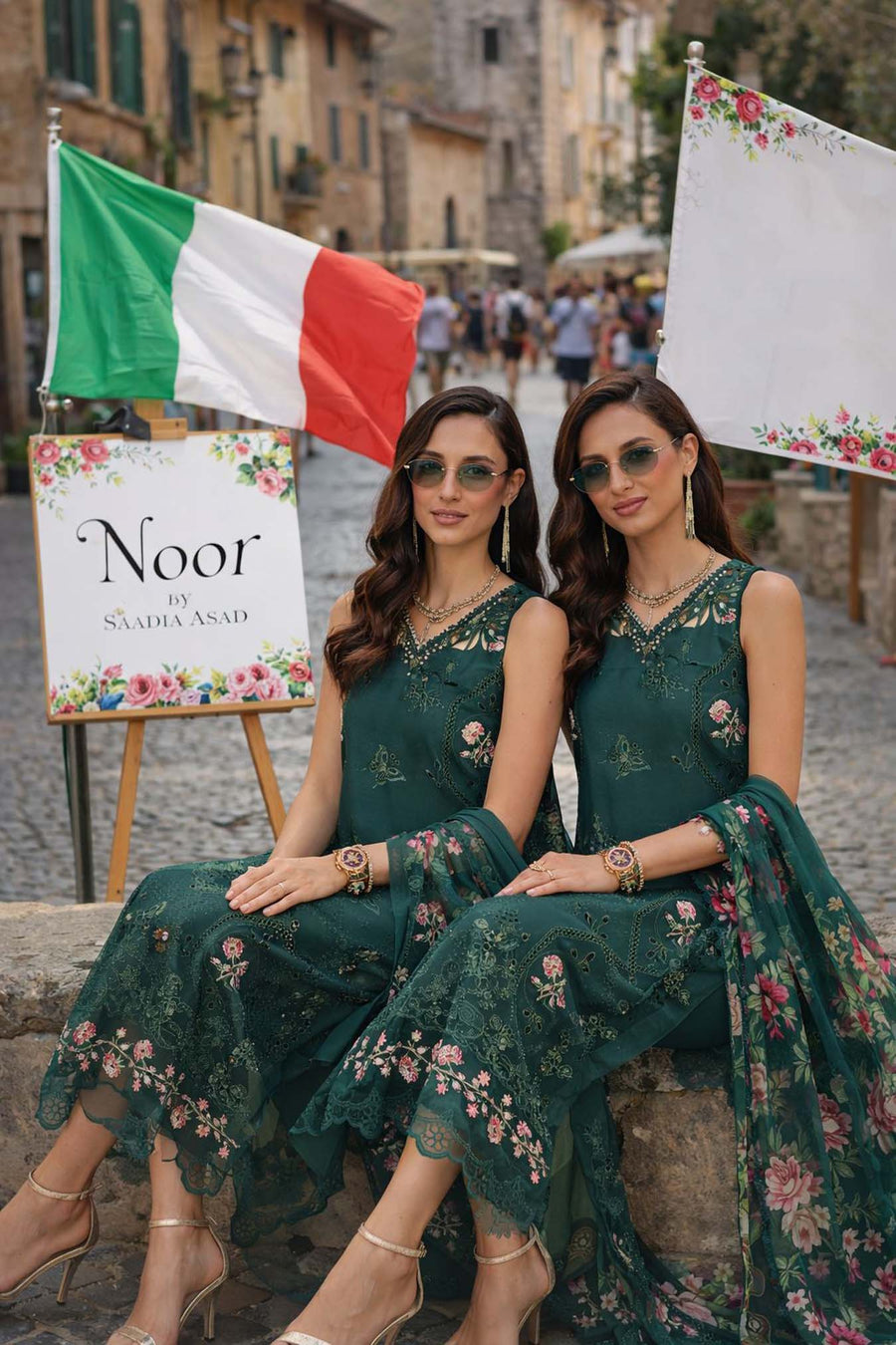 Noor by Saadia Asad Luxury Eid Schiffli Laserkari Unstitched Suit D11 - Emerald Jewel