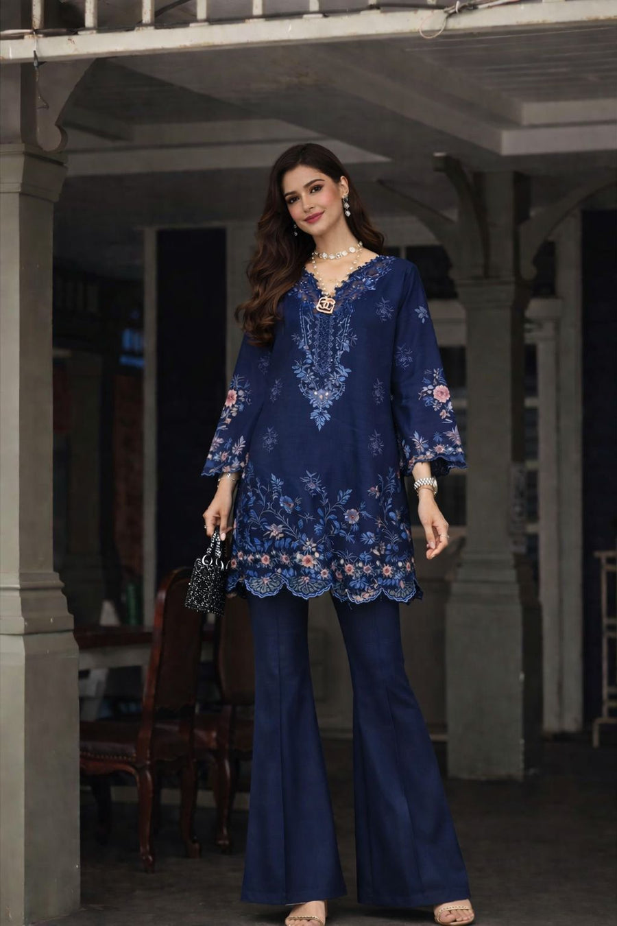 Noor by Saadia Asad Luxe Chikankari Unstitched Lawn 3Pc Suit D-11 Sapphire Blue