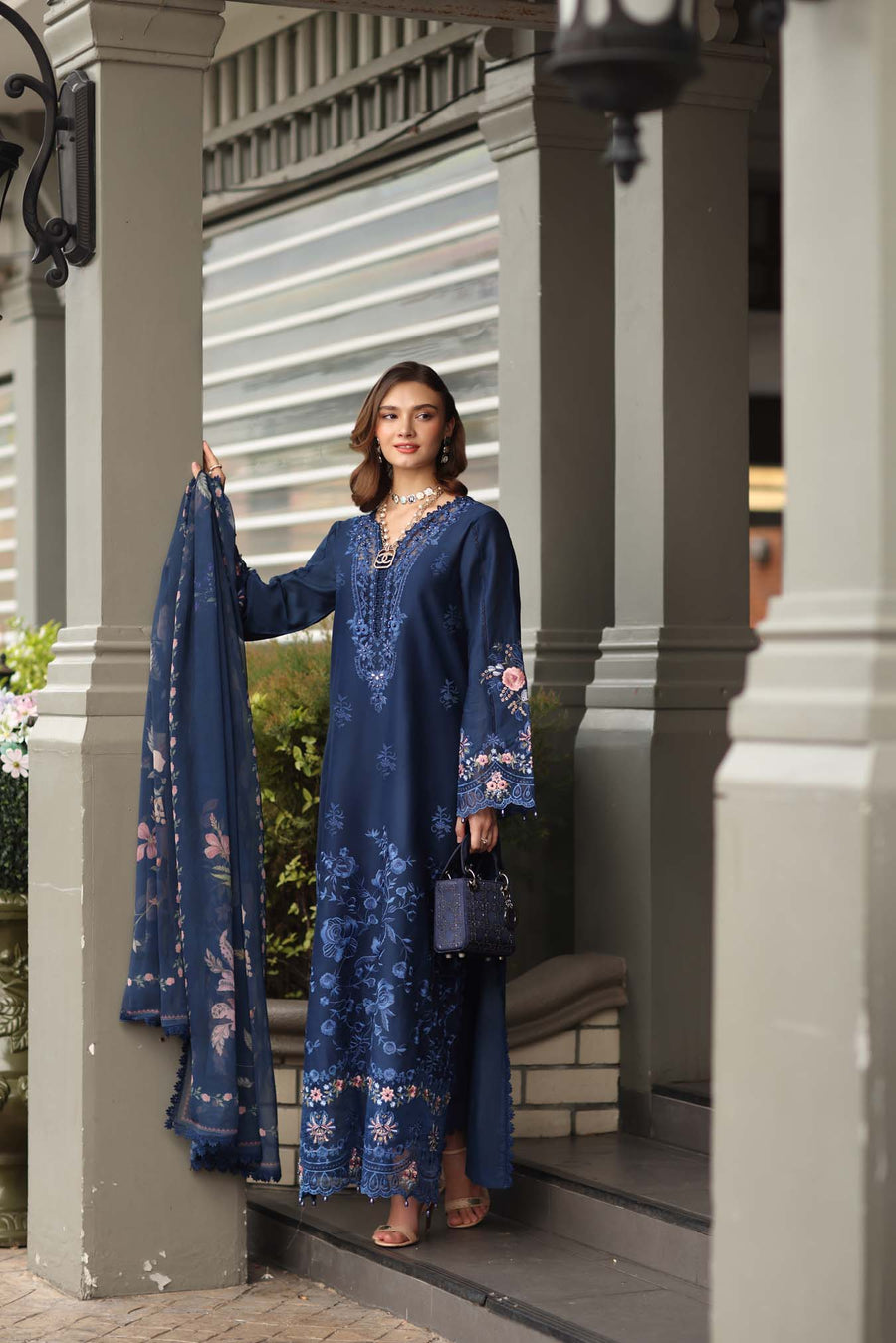 Noor by Saadia Asad Luxe Chikankari Unstitched Lawn 3Pc Suit D-11 Sapphire Blue