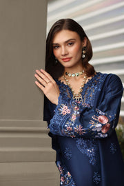 Noor by Saadia Asad Luxe Chikankari Unstitched Lawn 3Pc Suit D-11 Sapphire Blue