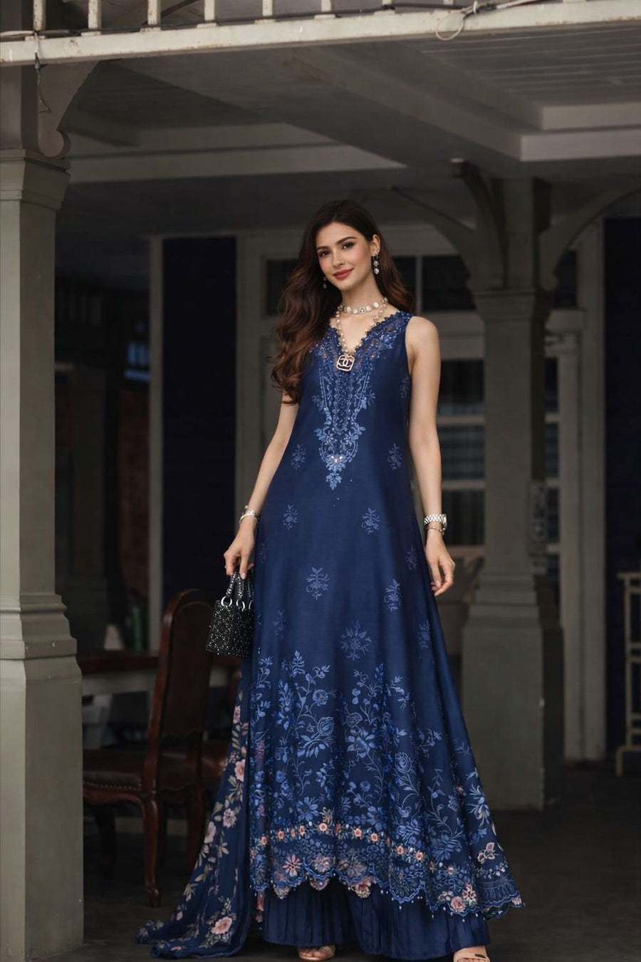 Noor by Saadia Asad Luxe Chikankari Unstitched Lawn 3Pc Suit D-11 Sapphire Blue
