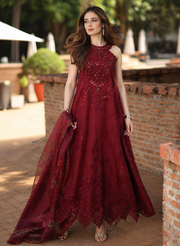 Noor by Saadia Asad Luxury Eid Schiffli Laserkari Unstitched Suit D12 -Amalfi Rouge