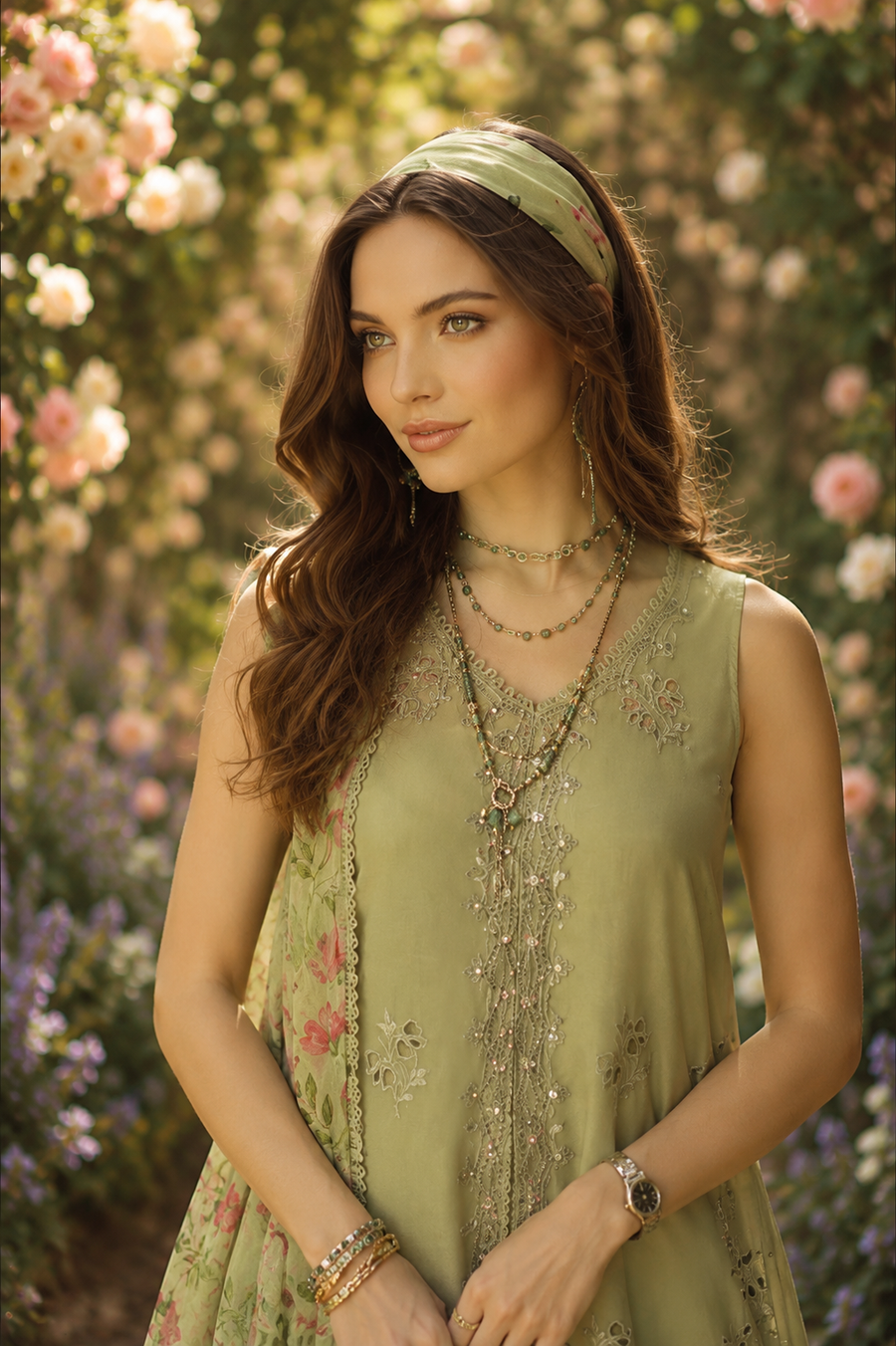 Noor by Saadia Asad Eid Luxe Printkhaas Unstitched 3Pc Suit D-12 Mint Reverie