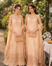 Noor by Saadia Asad Eid Luxe Printkhaas Unstitched 3Pc Suit D-13 Blush Peach