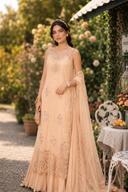 Noor by Saadia Asad Eid Luxe Printkhaas Unstitched 3Pc Suit D-13 Blush Peach