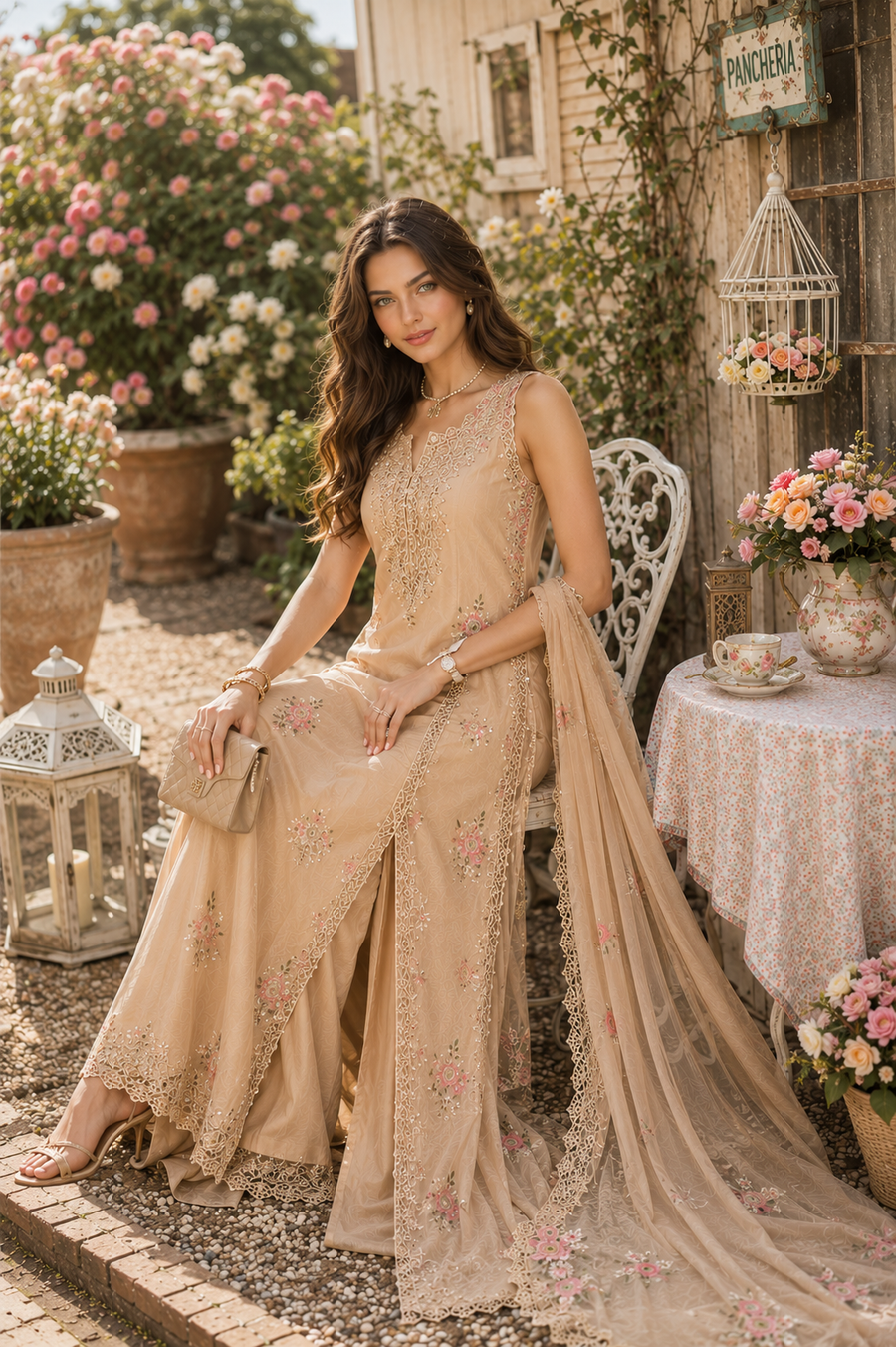 Noor by Saadia Asad Eid Luxe Printkhaas Unstitched 3Pc Suit D-13 Blush Peach