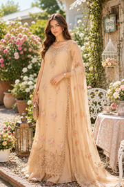 Noor by Saadia Asad Eid Luxe Printkhaas Unstitched 3Pc Suit D-13 Blush Peach
