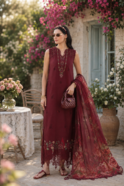 Noor by Saadia Asad Eid Luxe Printkhaas Unstitched 3Pc Suit D-14 Ruby Royale