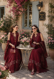 Noor by Saadia Asad Eid Luxe Printkhaas Unstitched 3Pc Suit D-14 Ruby Royale