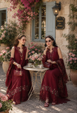 Noor by Saadia Asad Eid Luxe Printkhaas Unstitched 3Pc Suit D-14 Ruby Royale