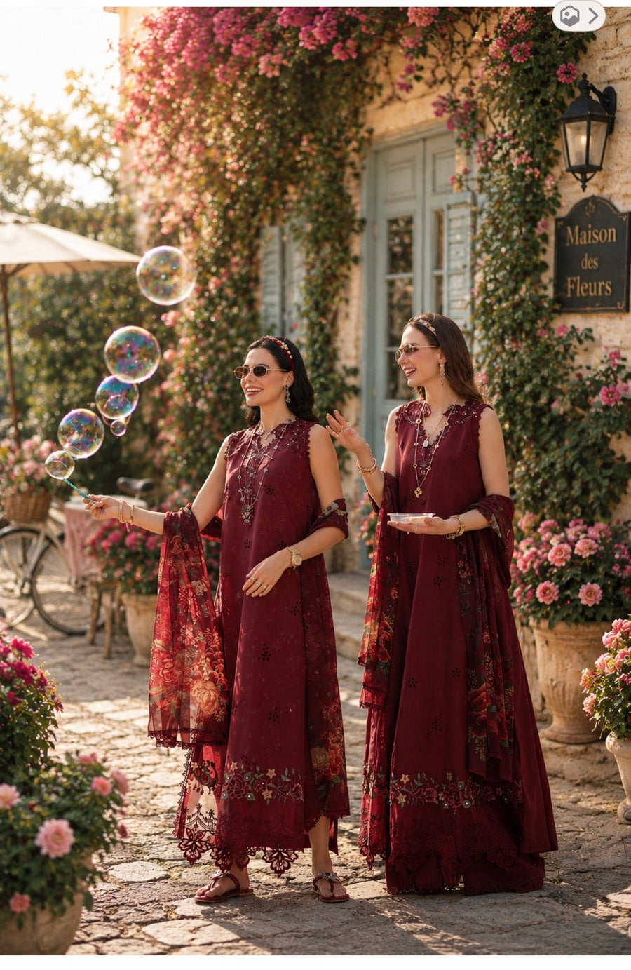 Noor by Saadia Asad Eid Luxe Printkhaas Unstitched 3Pc Suit D-14 Ruby Royale