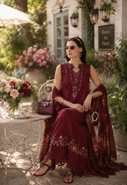 Noor by Saadia Asad Eid Luxe Printkhaas Unstitched 3Pc Suit D-14 Ruby Royale