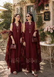 Noor by Saadia Asad Eid Luxe Printkhaas Unstitched 3Pc Suit D-14 Ruby Royale