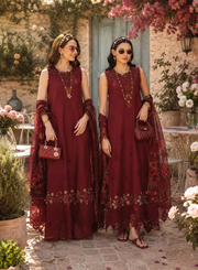 Noor by Saadia Asad Eid Luxe Printkhaas Unstitched 3Pc Suit D-14 Ruby Royale