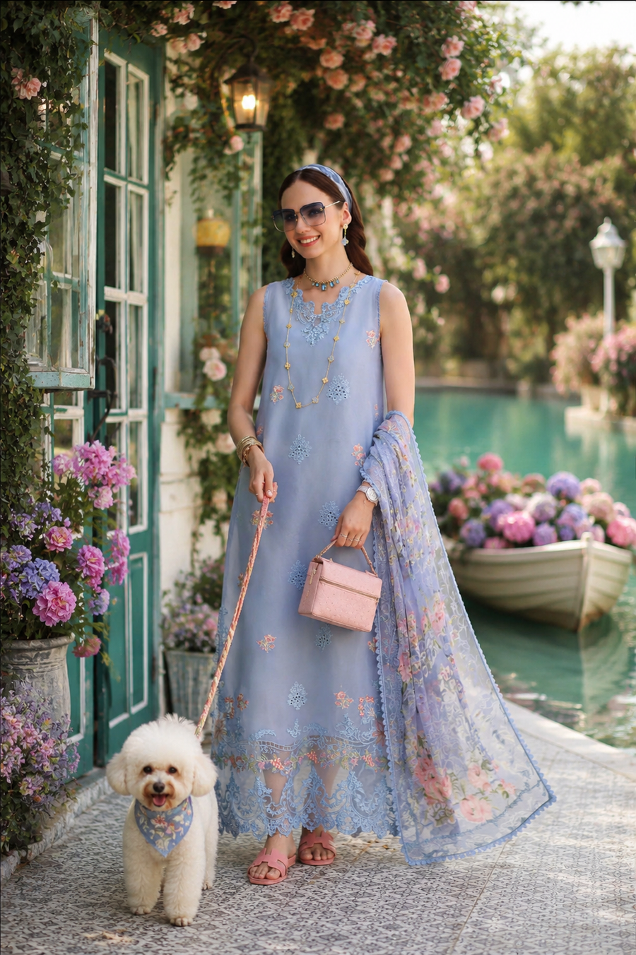 Noor by Saadia Asad Eid Luxe Printkhaas Unstitched 3Pc Suit D-01 Frozen Mist