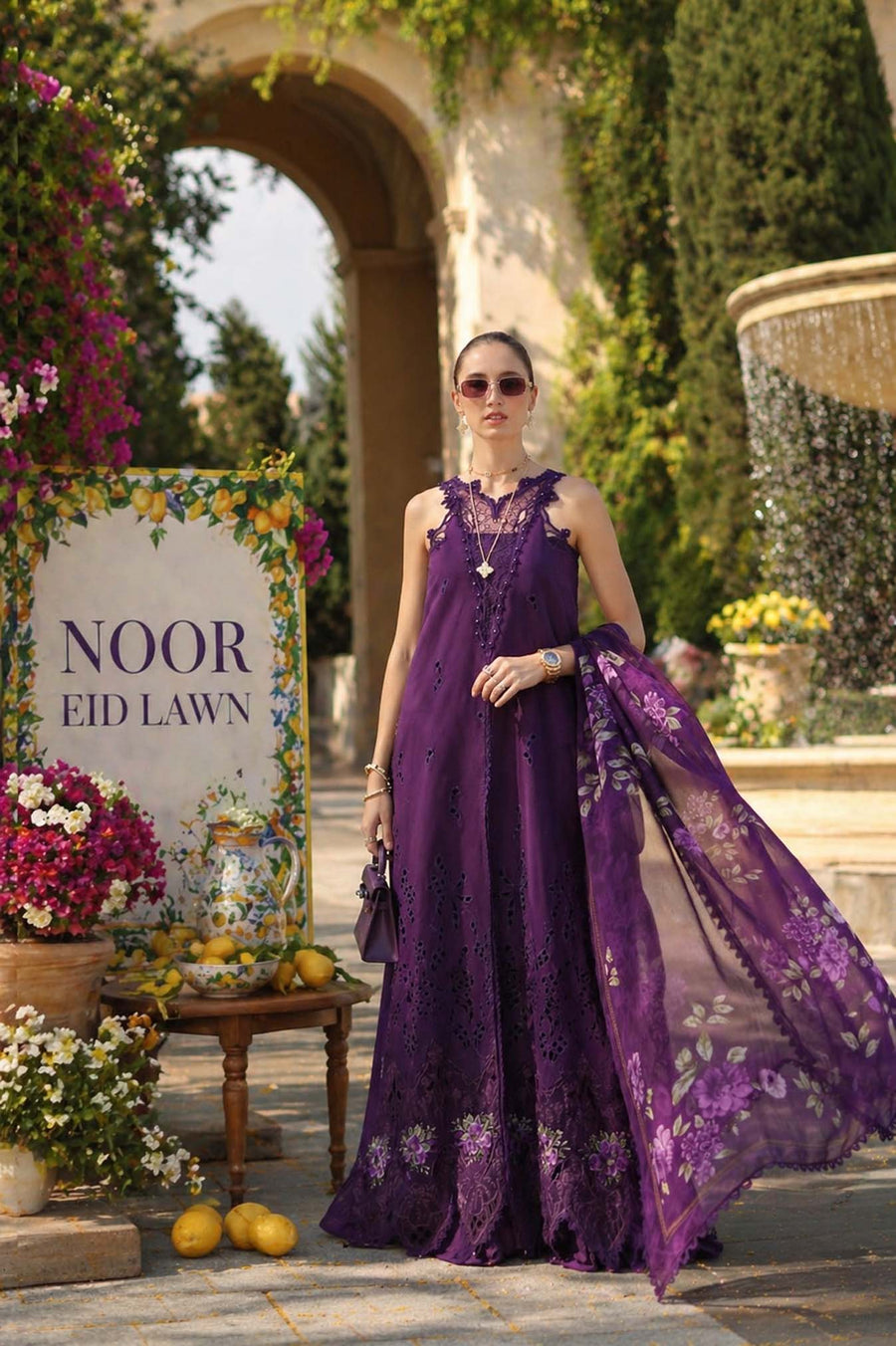 Noor by Saadia Asad Luxury Eid Schiffli Laserkari Unstitched Suit D2 -Amalfi Amethyst