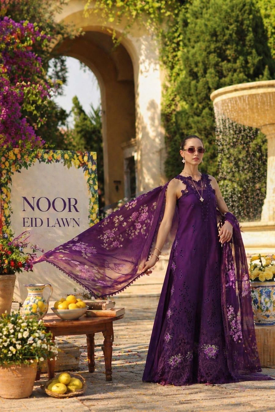Noor by Saadia Asad Luxury Eid Schiffli Laserkari Unstitched Suit D2 -Amalfi Amethyst