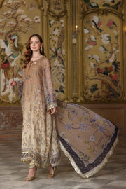 Noor by Saadia Asad Embroidered Cotton Net Unstitched 3Pc Suit D-02 Beige