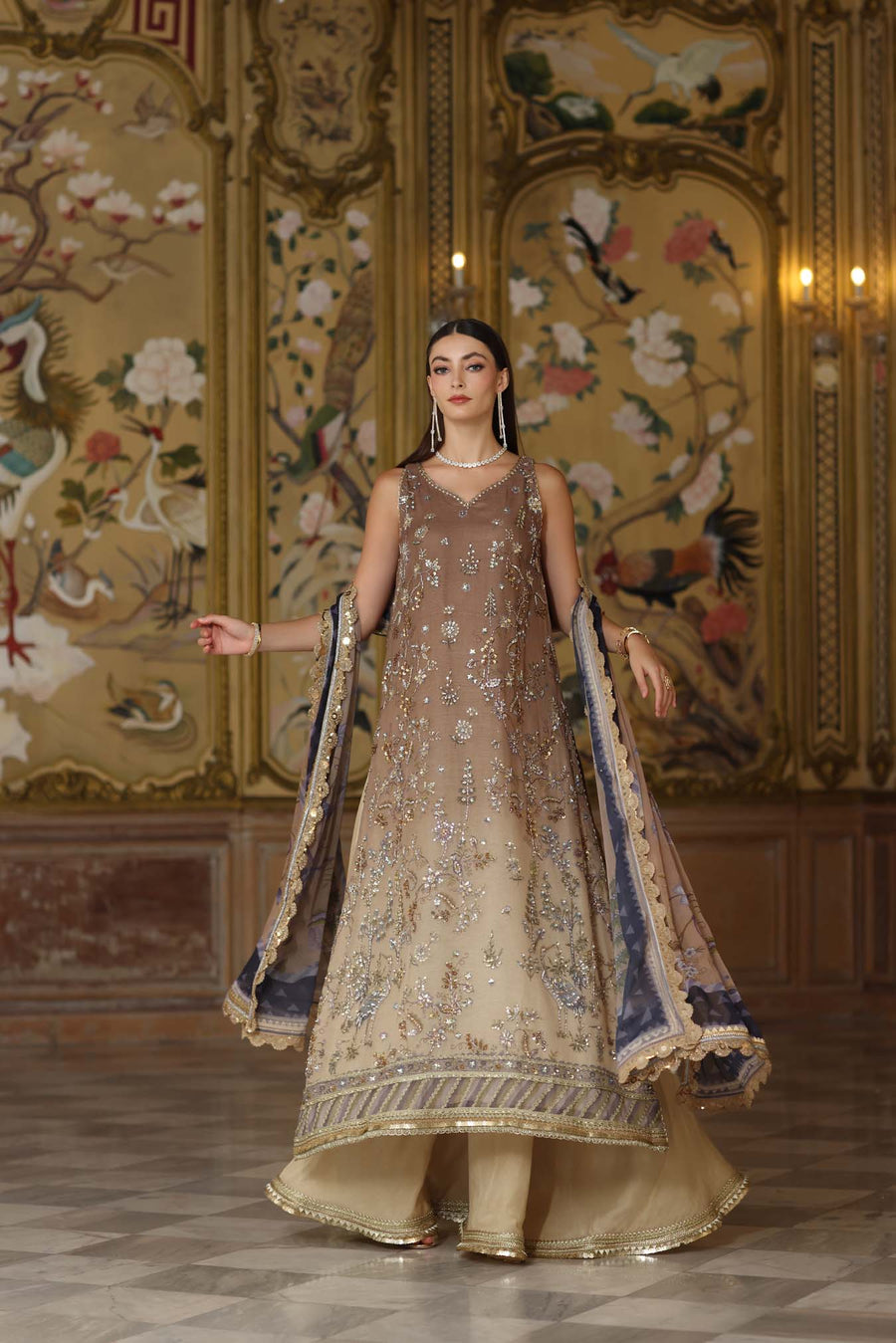 Noor by Saadia Asad Embroidered Cotton Net Unstitched 3Pc Suit D-02 Beige