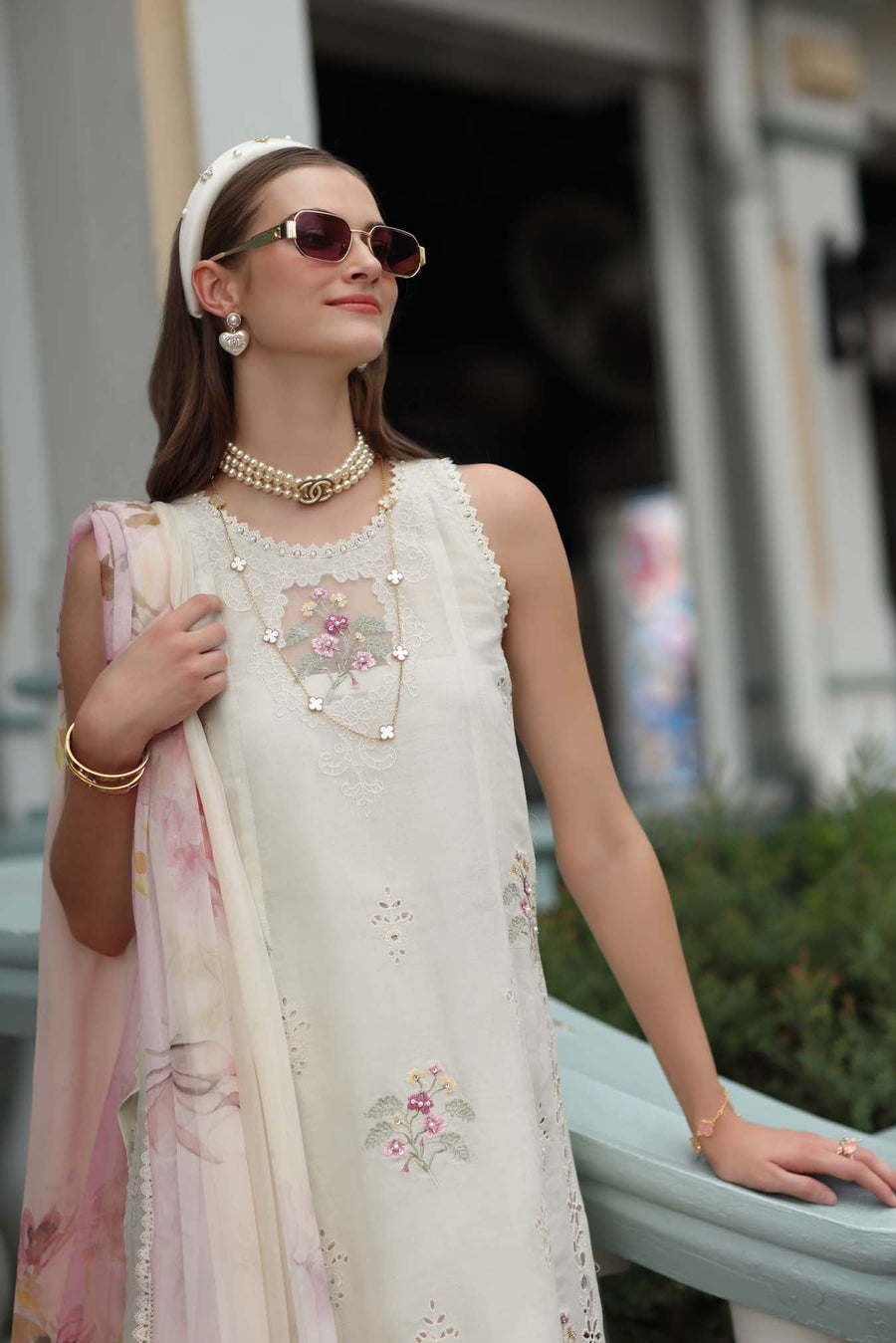 Noor by Saadia Asad Luxe Chikankari Unstitched Lawn 3Pc Suit D-02 Pearl Ivory
